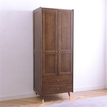 搏德森北欧全实木衣柜对开门现代简约小户型原木家用卧室收纳出租房用