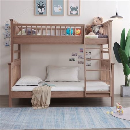搏德森白蜡木子母床北欧风全实木上下床1.2米双层儿童床1.5米原木高低床