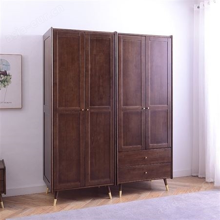 搏德森北欧全实木衣柜对开门现代简约小户型原木家用卧室收纳出租房用