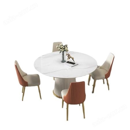 搏德森轻奢亮光岩板圆餐桌后现代简约家用时尚创意小户型餐桌椅厂家