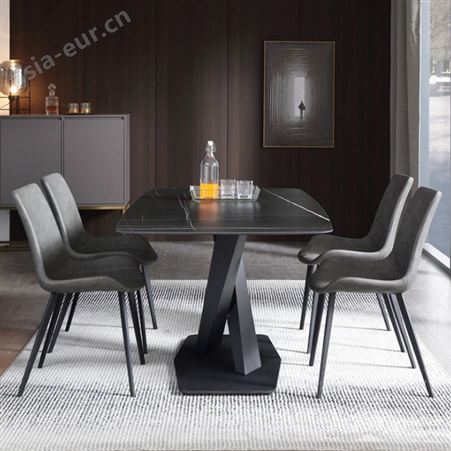 搏德森岩板餐桌现代极简约轻奢小户型家用桌椅组合长方形饭桌