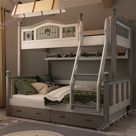 搏德森实木儿童床男孩上下床 子母床高低床上下铺滑梯 多功能组合双层床